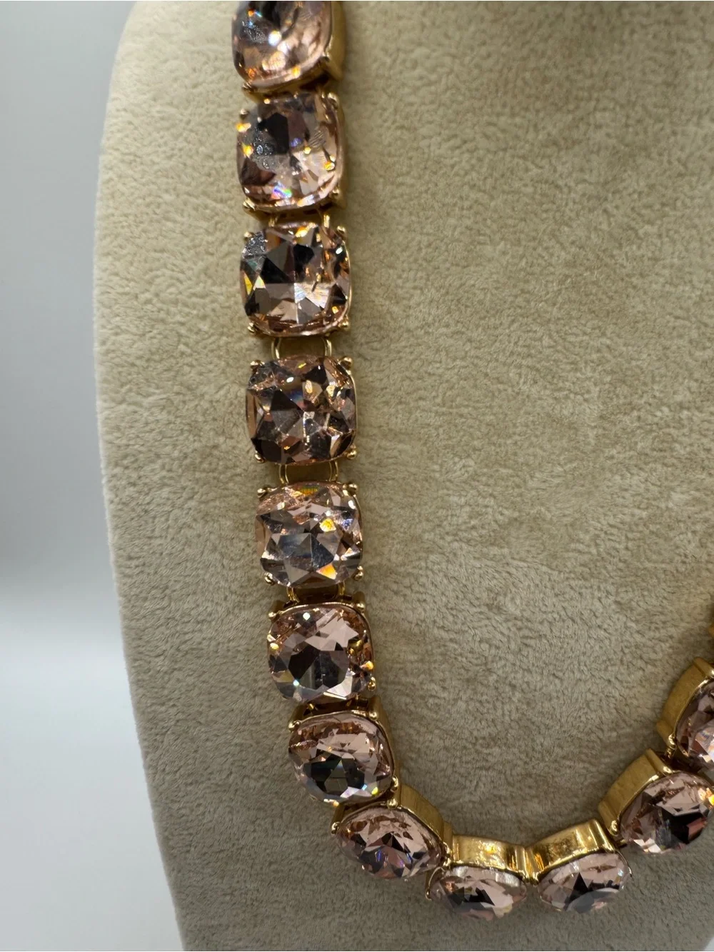Gold-Tone Pink/Peach Crystal Statement Necklace
